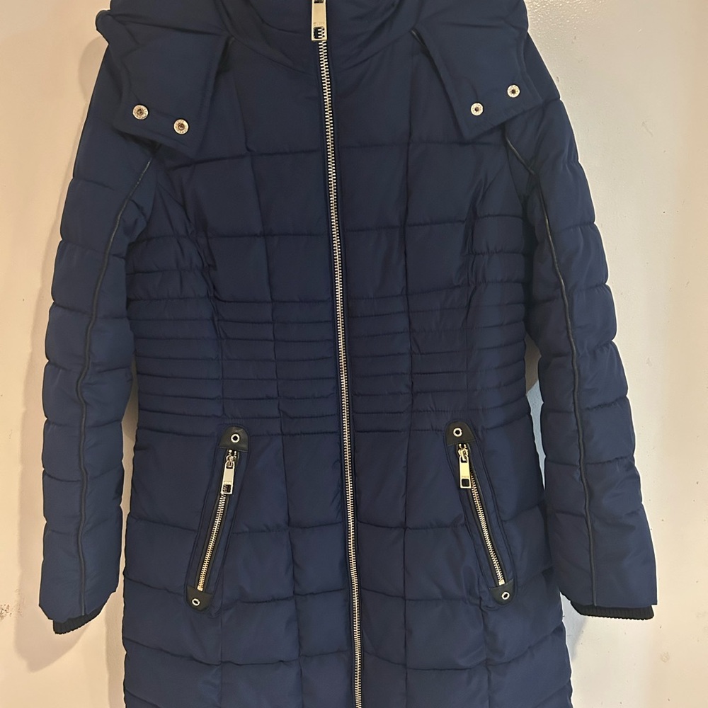 Guess Blue Quilted Puffer Coat with Slim Fit